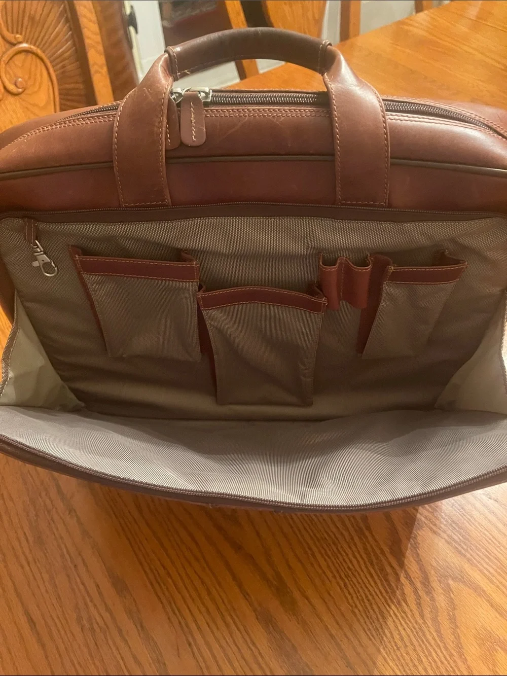 Johnston & Murphy Brown Leather Briefcase with Dual Zippers